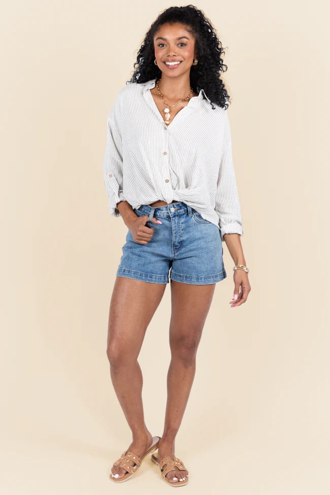 Twist Of Fate Black and White Stripe Button Down Top SALE - Terpint