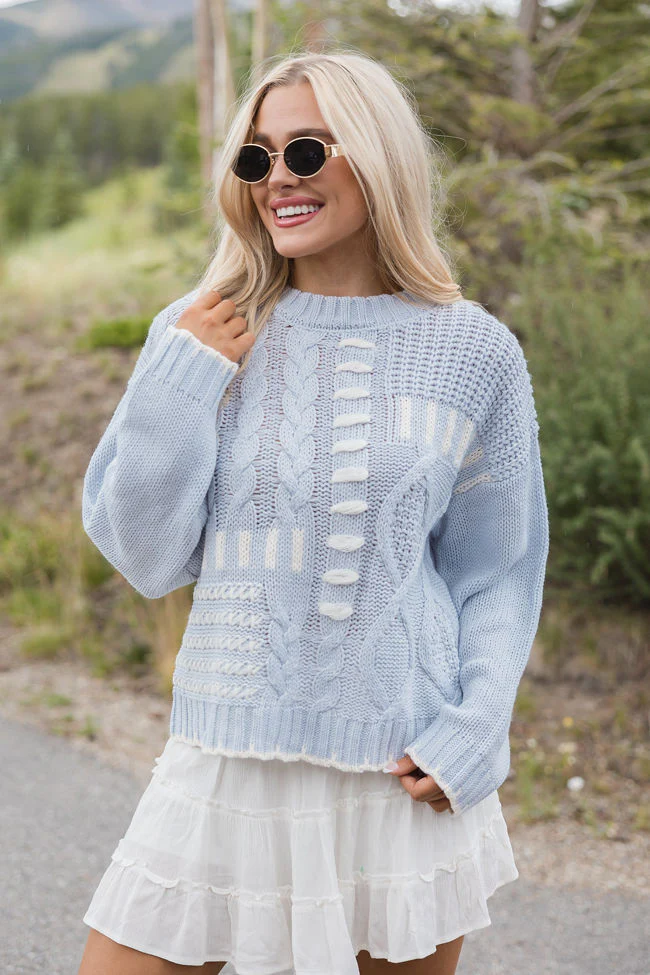 Hand In My Hand Blue and Ivory Contrast Stitch Detail Sweater FINAL SALE - Terpint