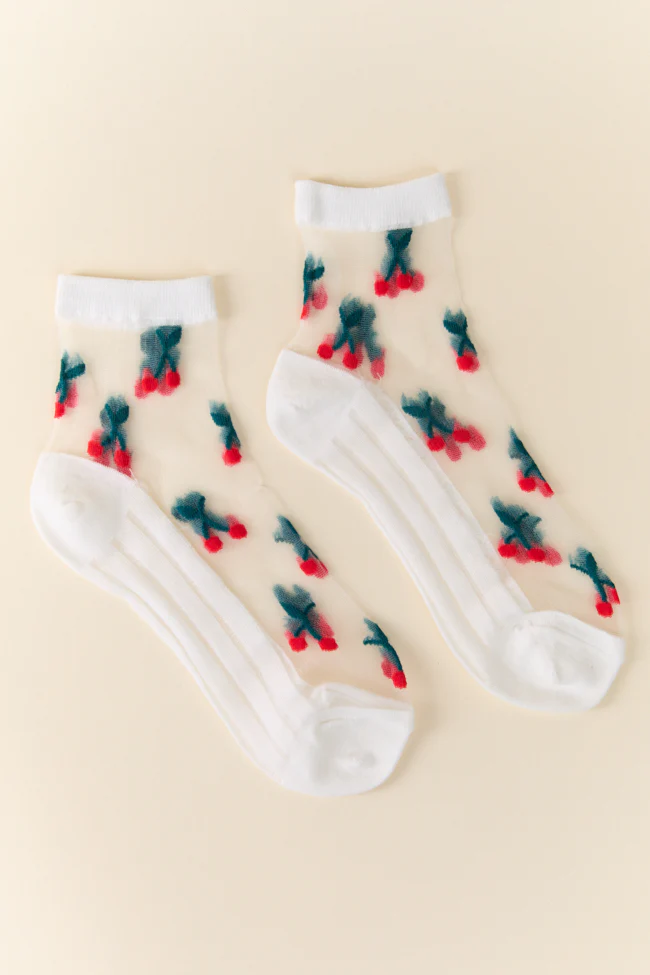 White Sheer Cherry Socks FINAL SALE - Terpint