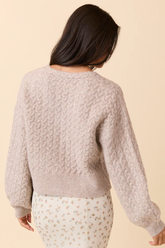 Heather Taupe V-Neck Cardigan - Terpint