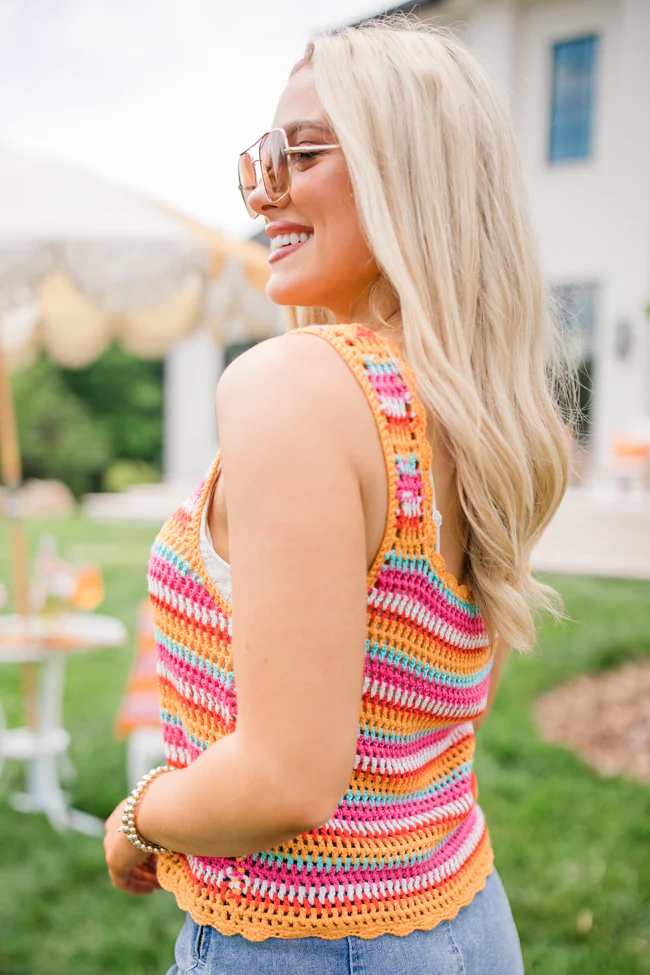 We Were Us Pink And Orange Multi Stripe Crochet Tank FINAL SALE - Terpint