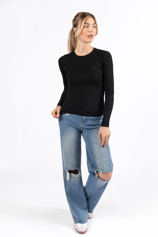 Make Your Choice Black Ribbed Long Sleeve Tee FINAL SALE - Terpint