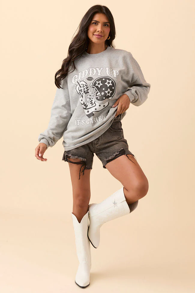 Giddy Up It's Gameday Light Grey Graphic Sweatshirt - Terpint