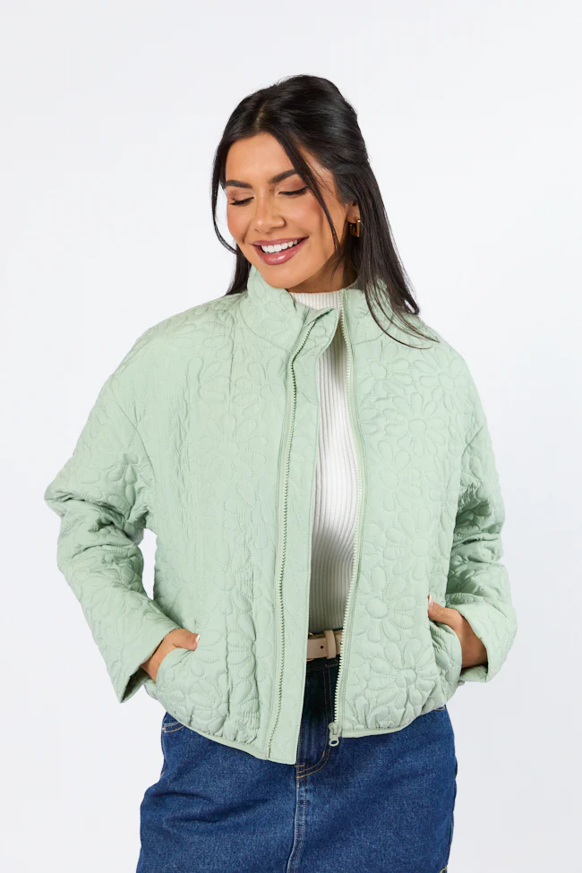 Full Bloom Sage Flower Quilted Zip Up Jacket FINAL SALE - Terpint