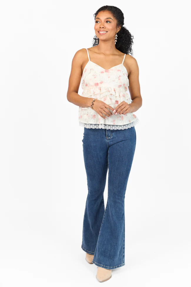 Come Out In The Wash Cream Multi Lace Tiered Floral Tank SALE - Terpint