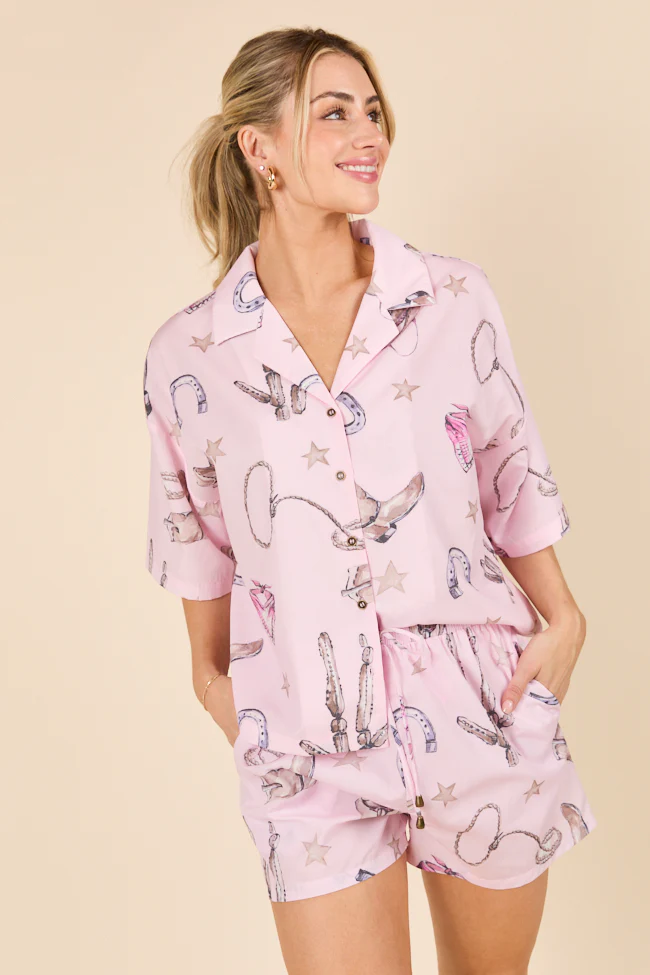 Skye Oversized Pink Western Print Pajama Top - Terpint