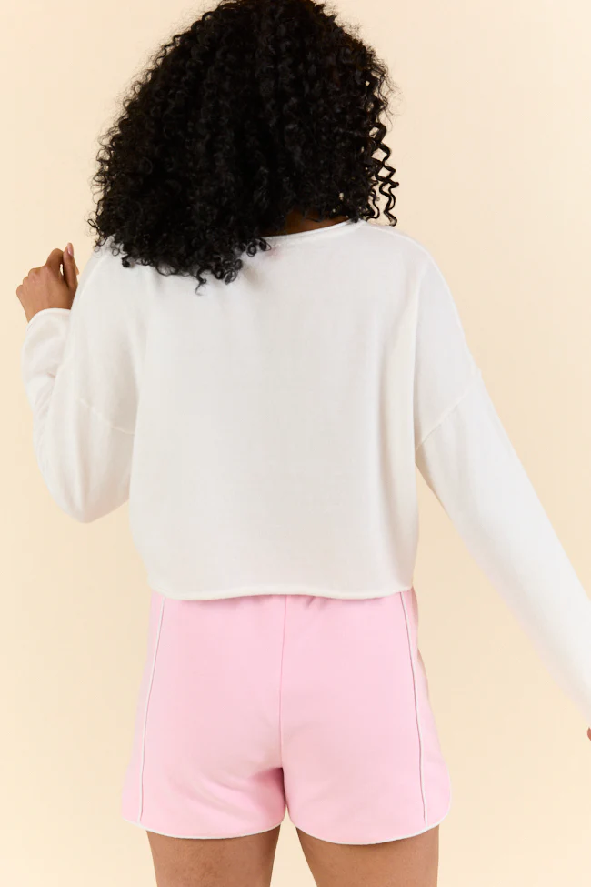 No Bad Days White Drop Shoulder V-Neck Pullover - Terpint