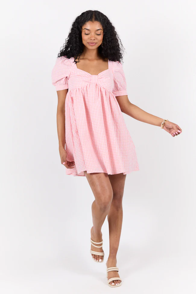 Strawberry Fields Pink Gingham Mini Dress DOORBUSTER - Terpint