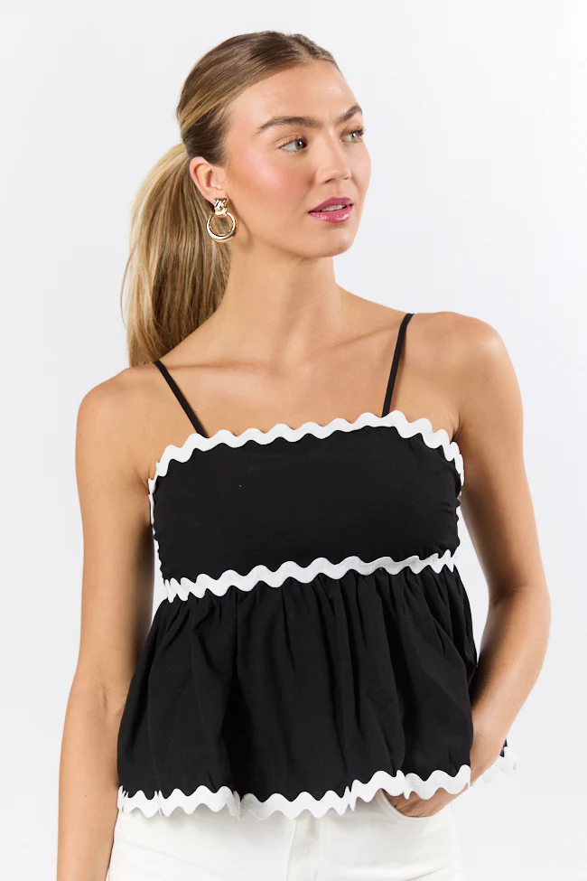 Heartfelt Moment Black and Ivory Rick Rack Trim Tank - Terpint
