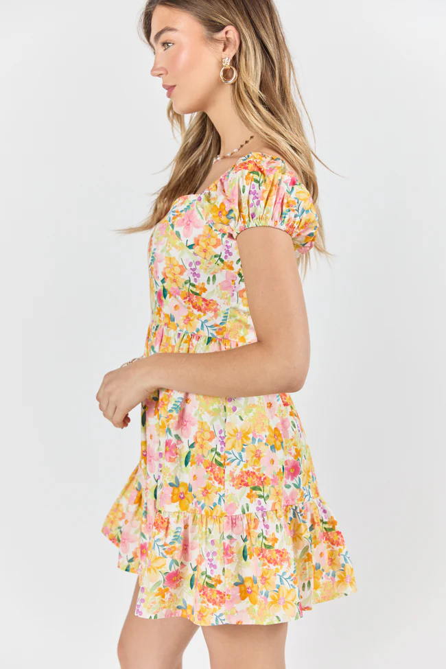 Dream Of Me Multi Floral Bubble Sleeve Mini Dress - Terpint