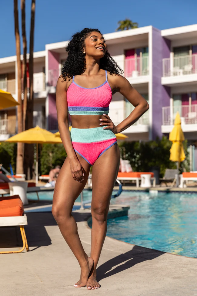 Do Not Disturb Pink and Blue Color Block Bikini Top FINAL SALE - Terpint