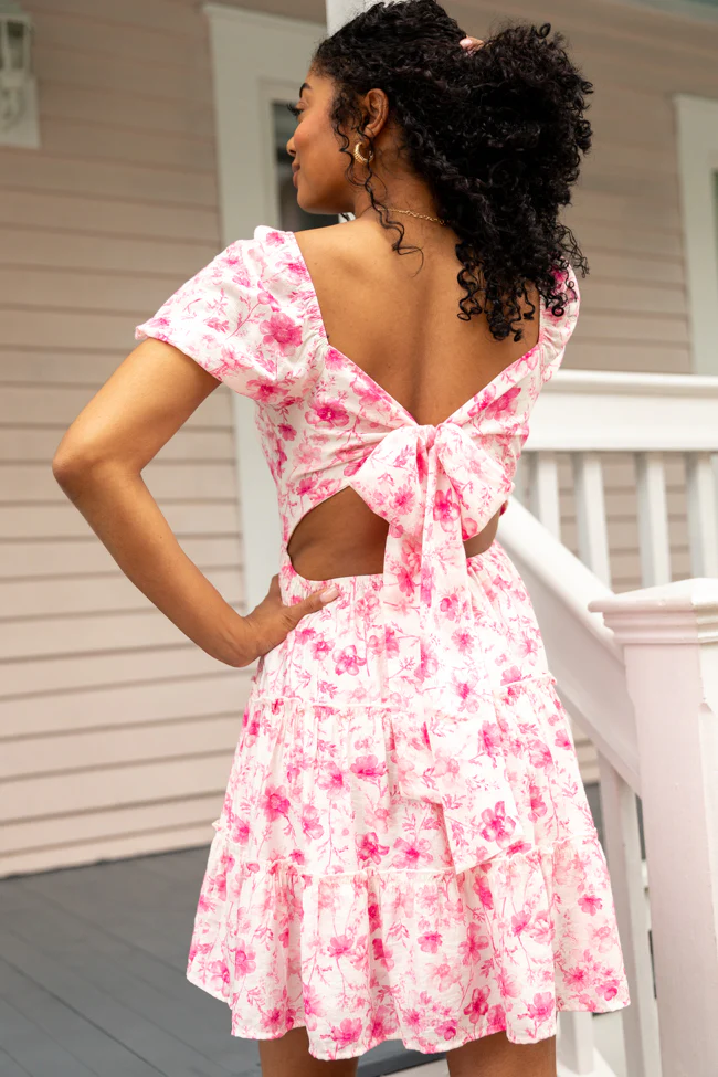 Calling Perfection Pink Floral Dress With Back Bow Detail FINAL SALE - Terpint