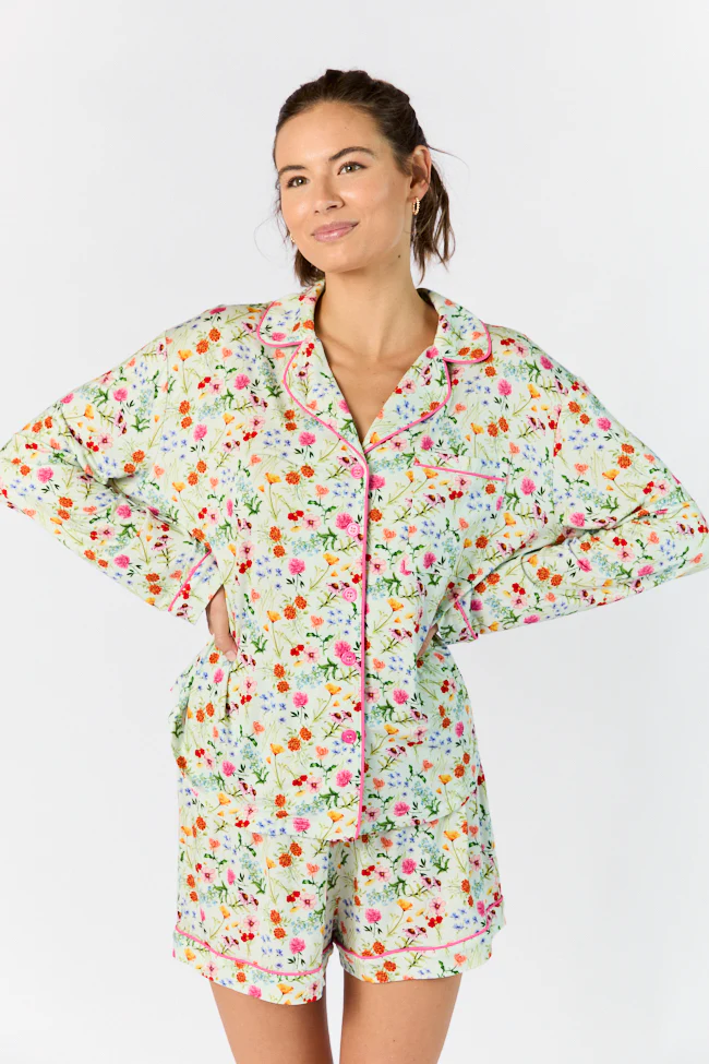 Good To Get Away Botanical Floral Long Sleeve Pajama Top FINAL SALE - Terpint