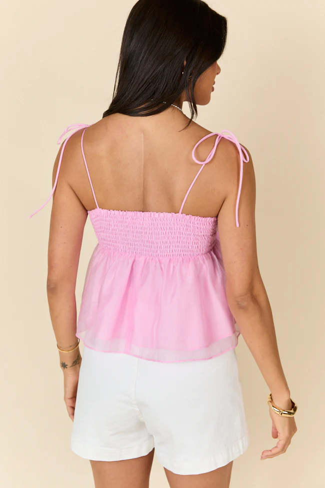 Be Seen Pink Woven Bow Tank FINAL SALE - Terpint