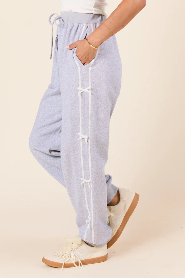 Kinley Heather Grey Side Bow Detail Pants - Terpint