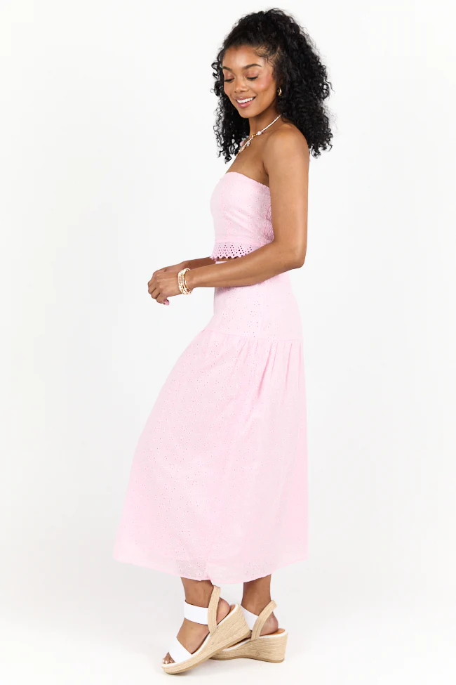 Take It Easy Pink Eyelet Tube Top Set SALE - Terpint