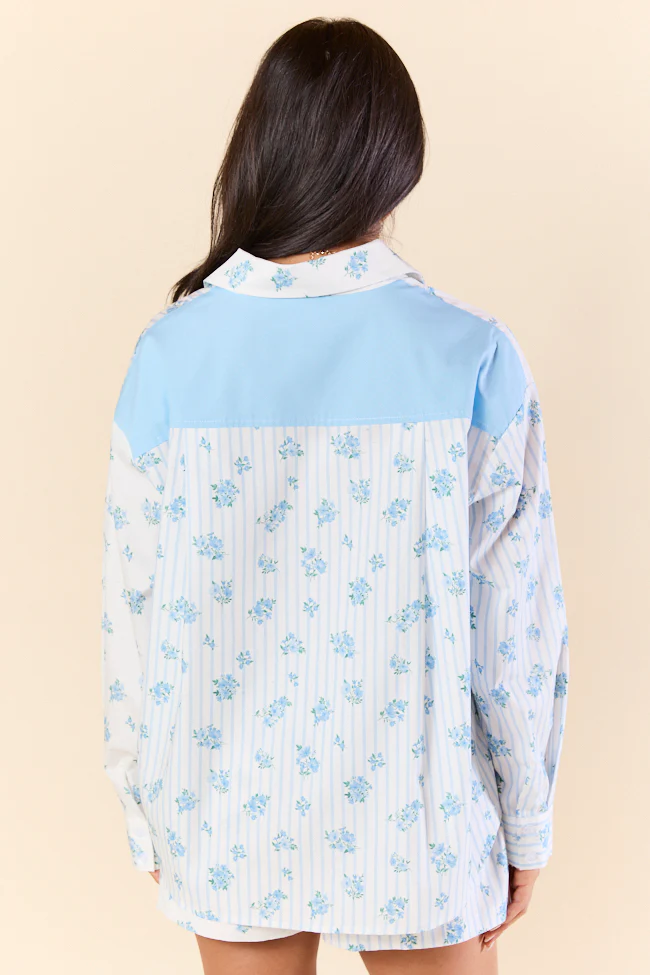 Blooming Lines Stripes & Floral Mixed Cotton Poplin Shirt - Terpint