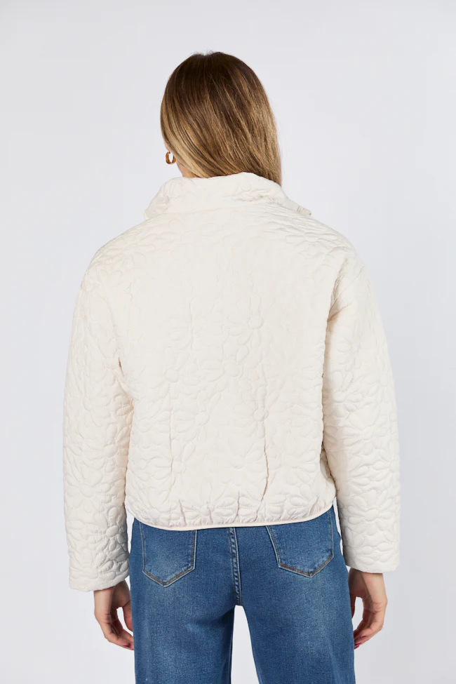 Full Bloom Cream Flower Quilted Zip Up Jacket FINAL SALE - Terpint