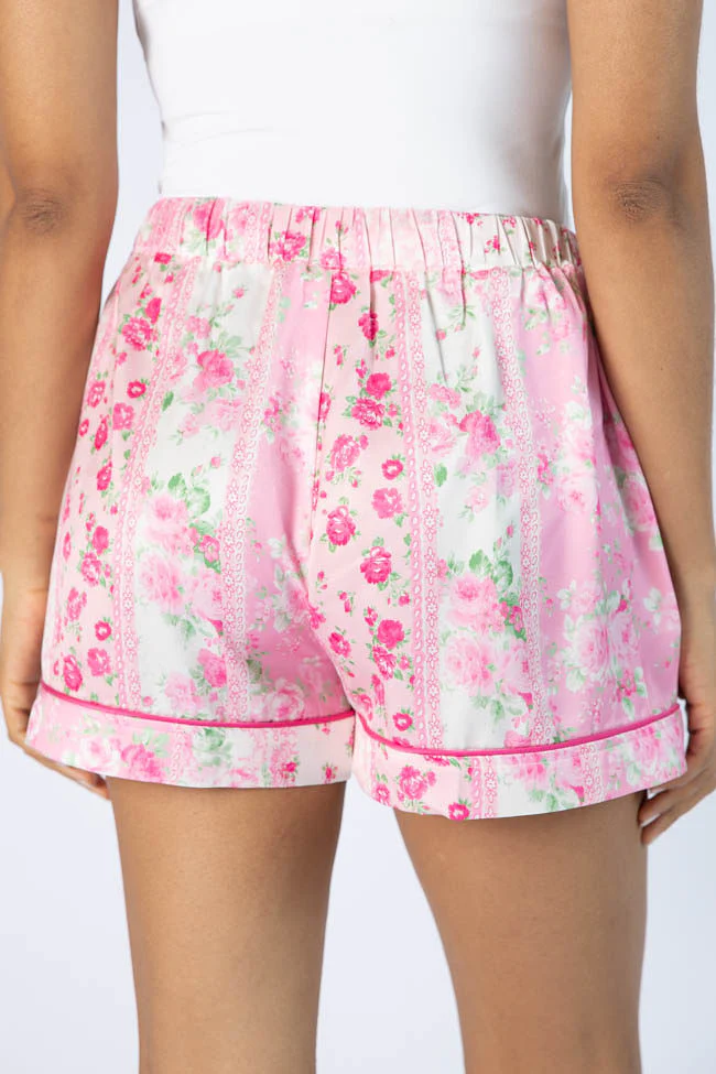 Don't Wake Me Up Pink Multi Floral Satin Pajama Shorts SALE - Terpint