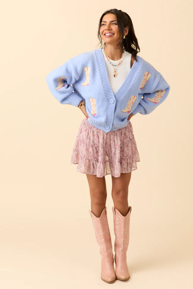 Goldie Long Sleeve Blue Boots Cardigan - Terpint