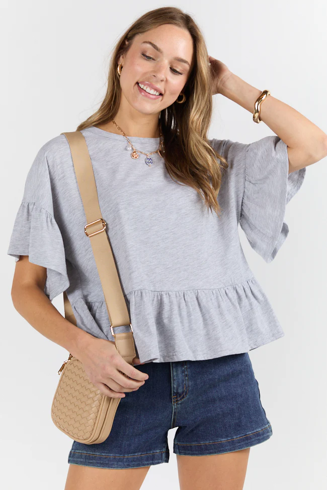Perfect Grey Knit Ruffle Hem Tee SALE - Terpint