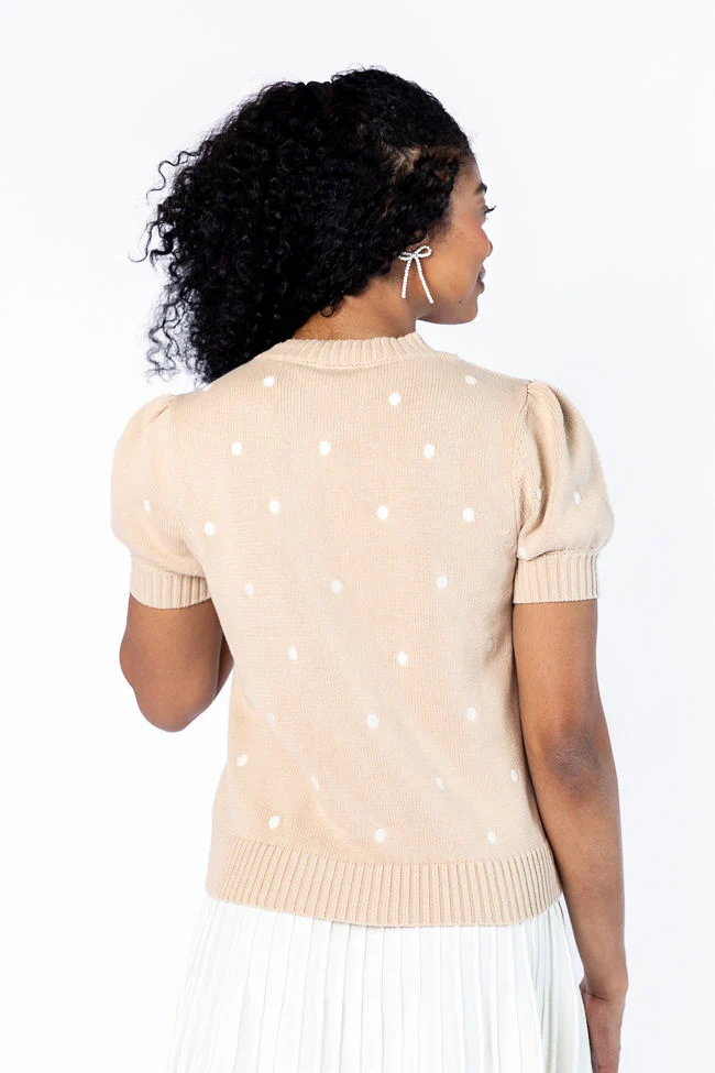 Polka Dot Daydreams Taupe and Ivory Short Sleeve Sweater FINAL SALE - Terpint