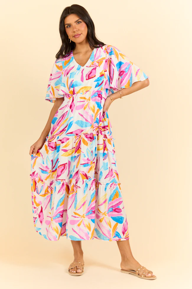 In The Wildflowers Multi Color Short Sleeve V-neck Maxi Dress FINAL SALE - Terpint