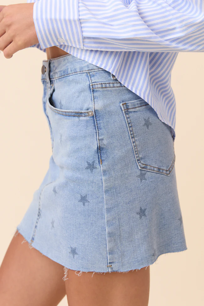 Katherine Star Print Denim Mini Skirt DOORBUSTER - Terpint