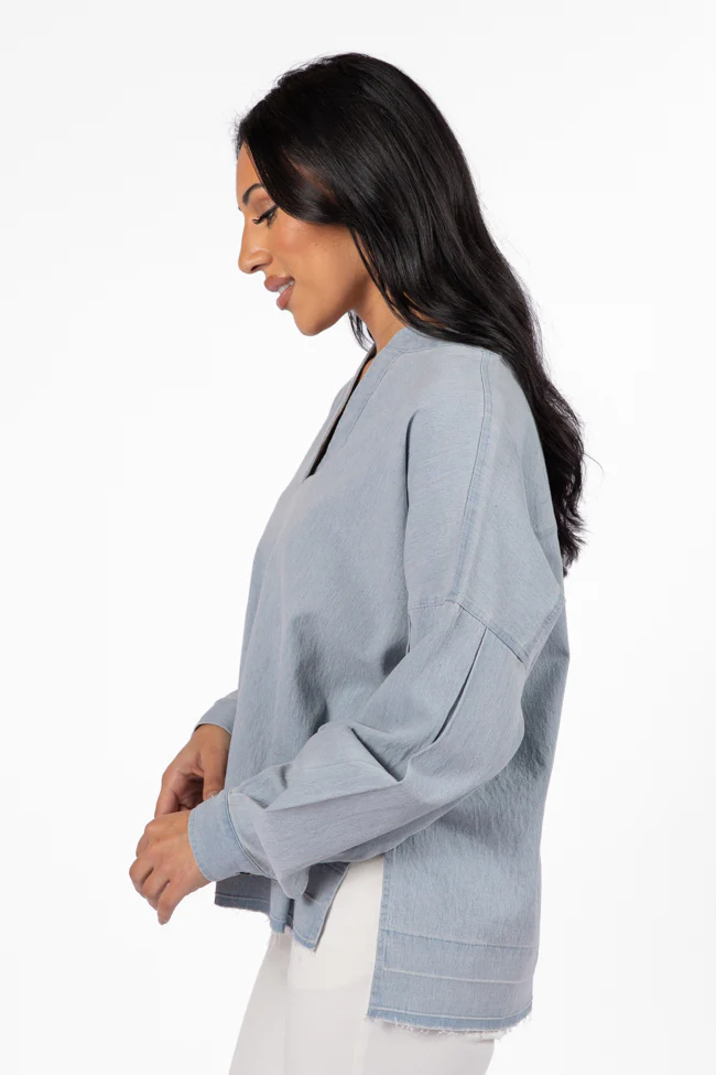Before Daylight Light Wash Chambray Blouse FINAL SALE - Terpint