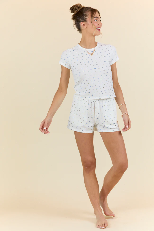 What A Dream Blue Ditsy Floral Short Sleeve Pajama Top DOORBUSTER - Terpint