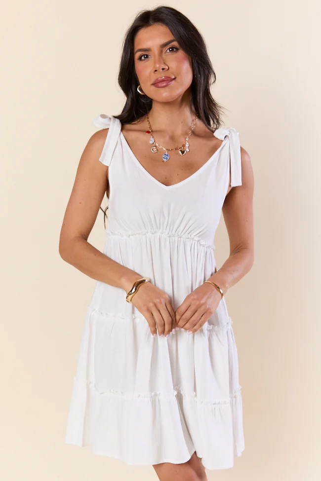 Sweetly Tied White Tie Shoulder Mini Dress FINAL SALE - Terpint