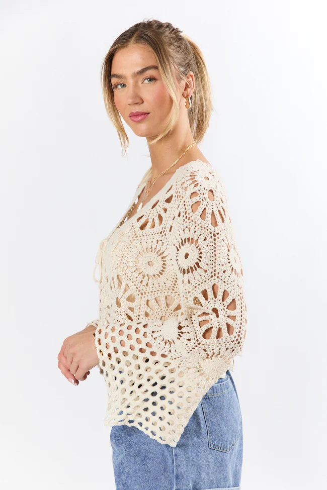 Morning Sun Beige Crochet Tie Front Cardigan FINAL SALE - Terpint