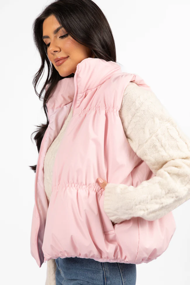 Mountain High Light Pink Ruched Puffer Vest FINAL SALE - Terpint