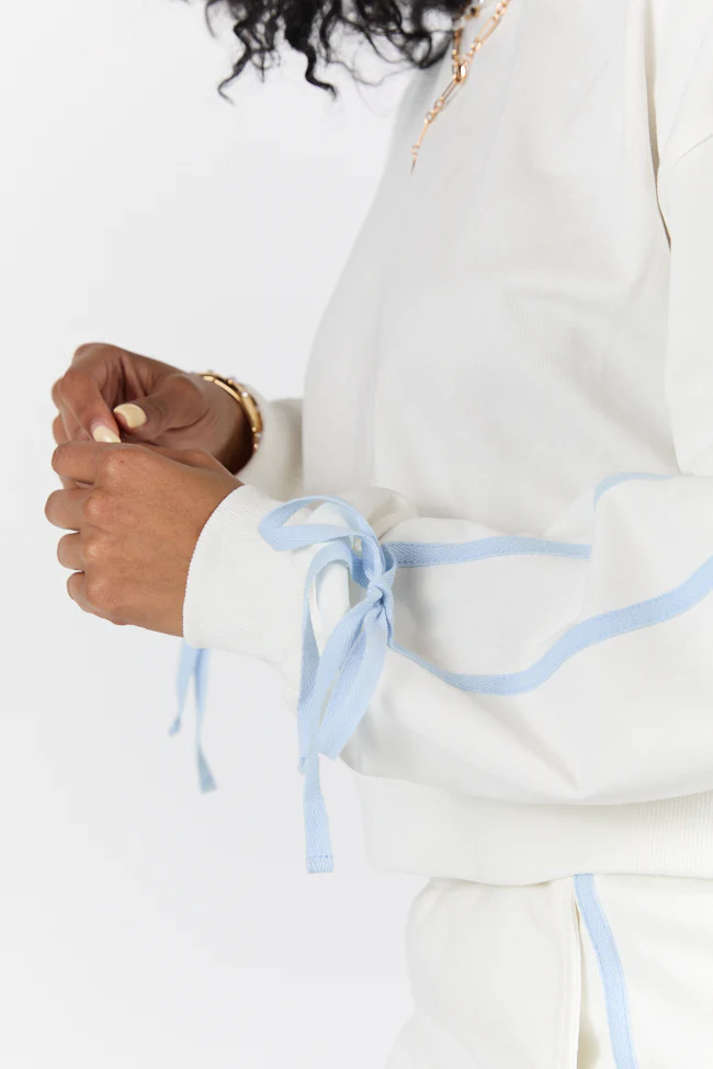 Close Ties White Bow Sleeve Sweatshirt FINAL SALE - Terpint