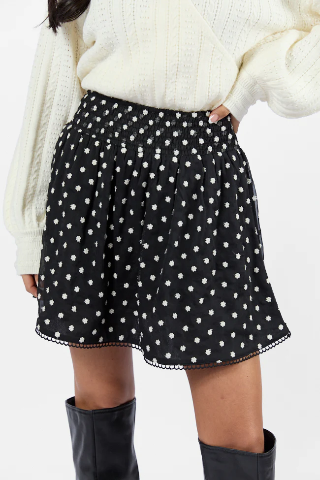Through The Garden Black Floral Eyelet Trim Mini Skort FINAL SALE - Terpint