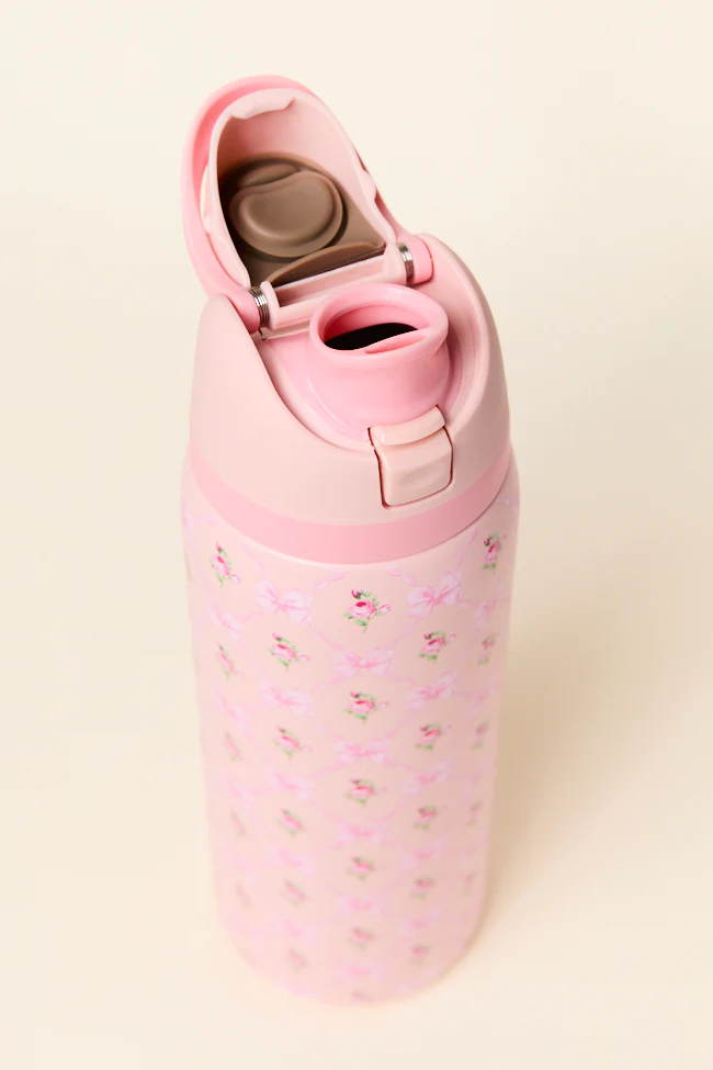 Floral 'N Bow Pink 32 Oz Water Bottle - Terpint