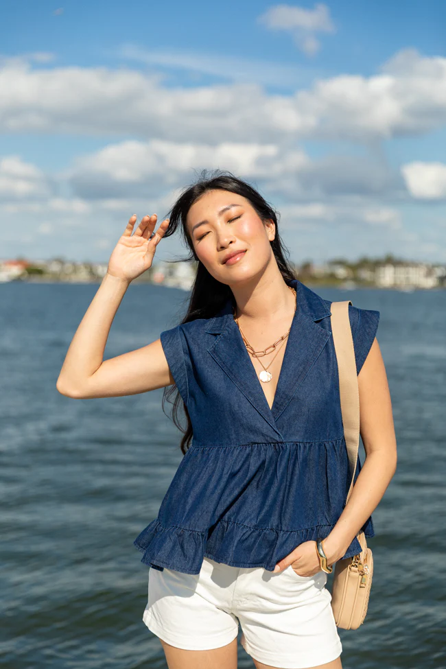 Perfect Aura Dark Wash Denim Collared Tank - Terpint