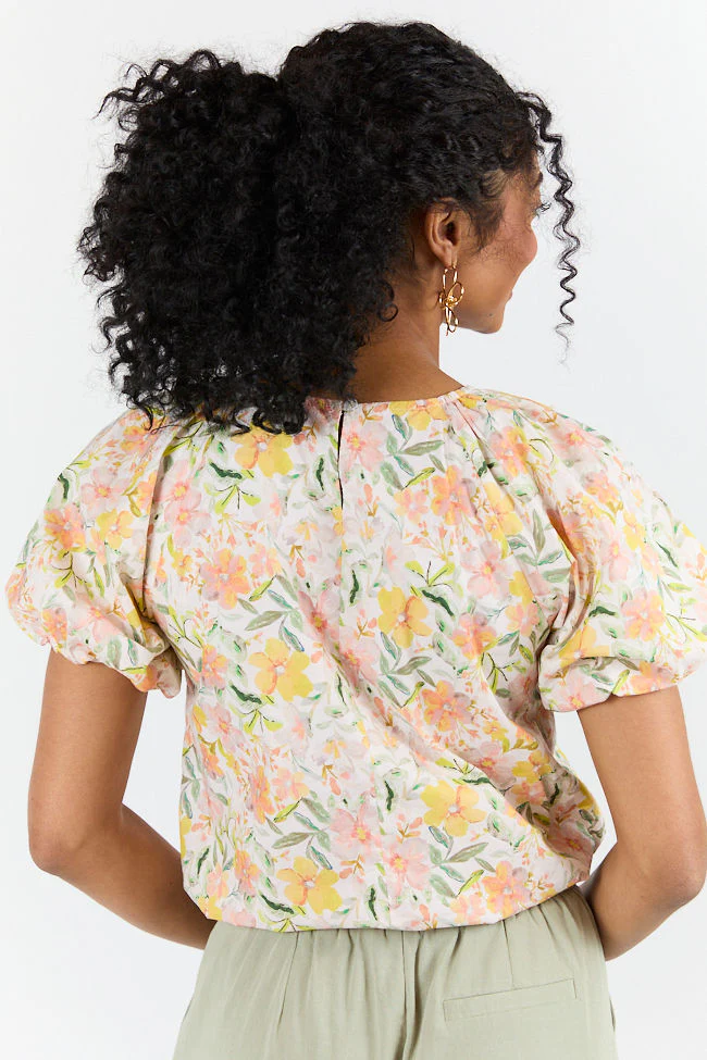 Summer Solstice Yellow Bubble Hem Woven Floral Blouse - Terpint