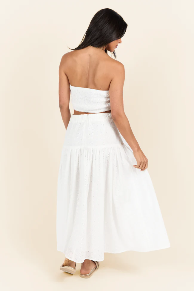 Take It Easy White Eyelet Tube Top Set SALE - Terpint
