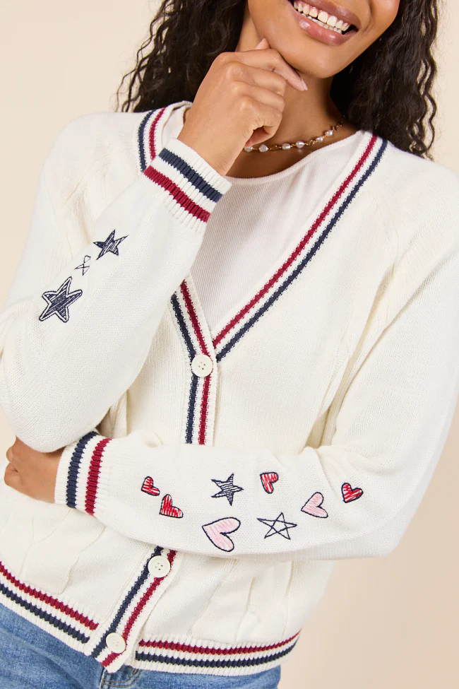 Brie Striped Trim Varsity Long Sleeve Cardigan - Terpint