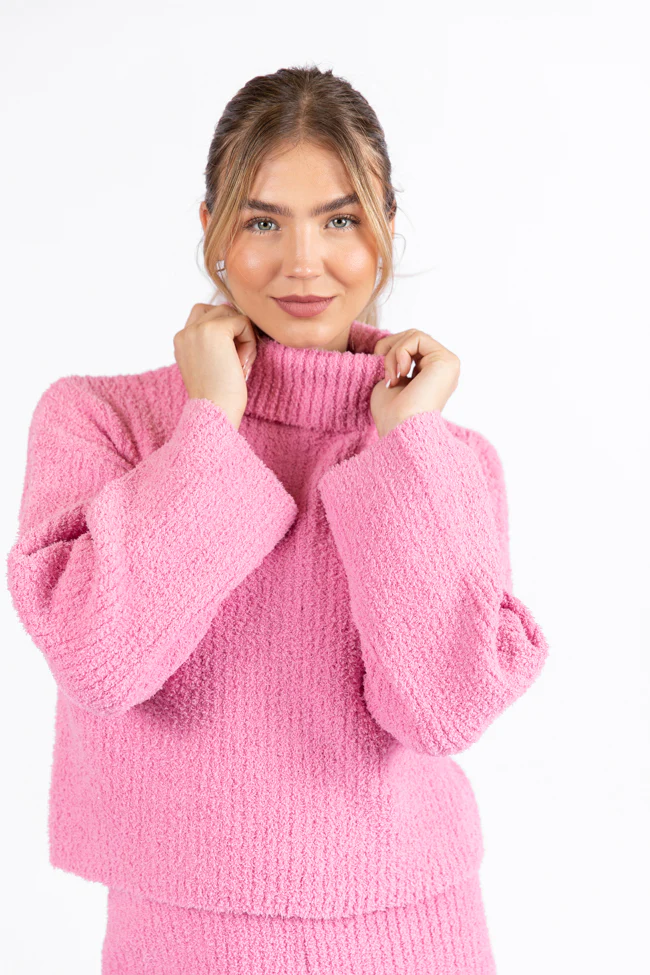 Keep It Comfy Candy Pink Fuzzy Turtleneck Sweater Set FINAL SALE - Terpint