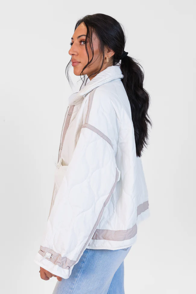 Next Up White Contrast Trim Puffer Jacket FINAL SALE - Terpint