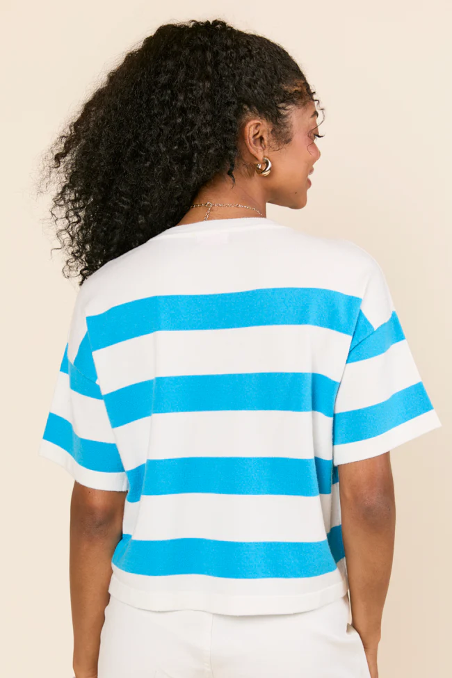Hailey Blue and White Stripe T-Shirt Sweater - Terpint