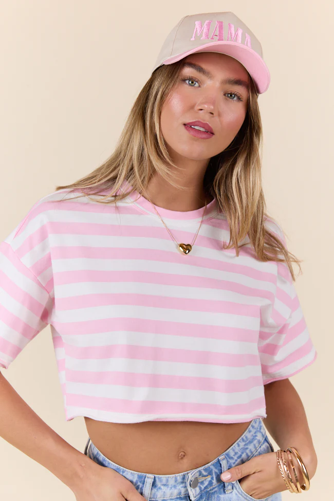 Perfect Idea Cropped Pink Striped Tee DOORBUSTER - Terpint