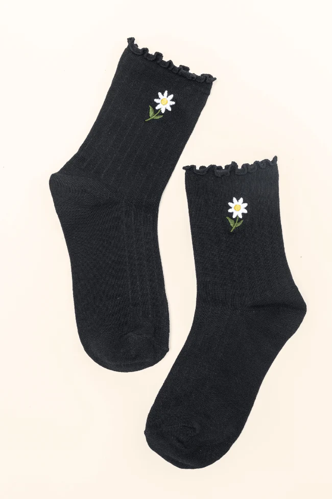 Black Daisy Crew Socks - Terpint