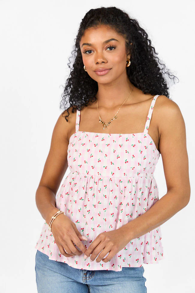 Sweet As Can Be Pink Cherry Gingham Print Tank FINAL SALE - Terpint