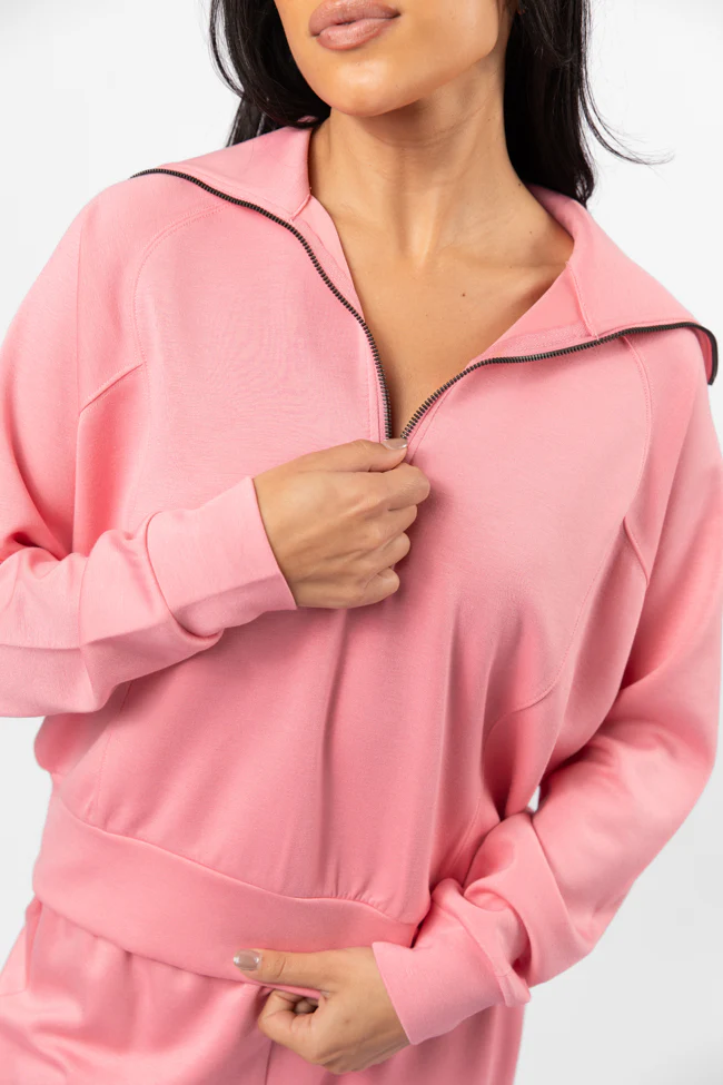 Let's Just Stay Pink Quarter Zip Knit Pullover FINAL SALE - Terpint