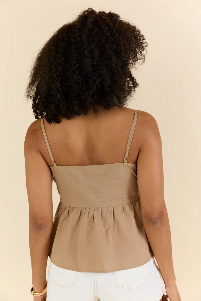 Boho Beat Brown Lace Detail Button Down Tank SALE - Terpint