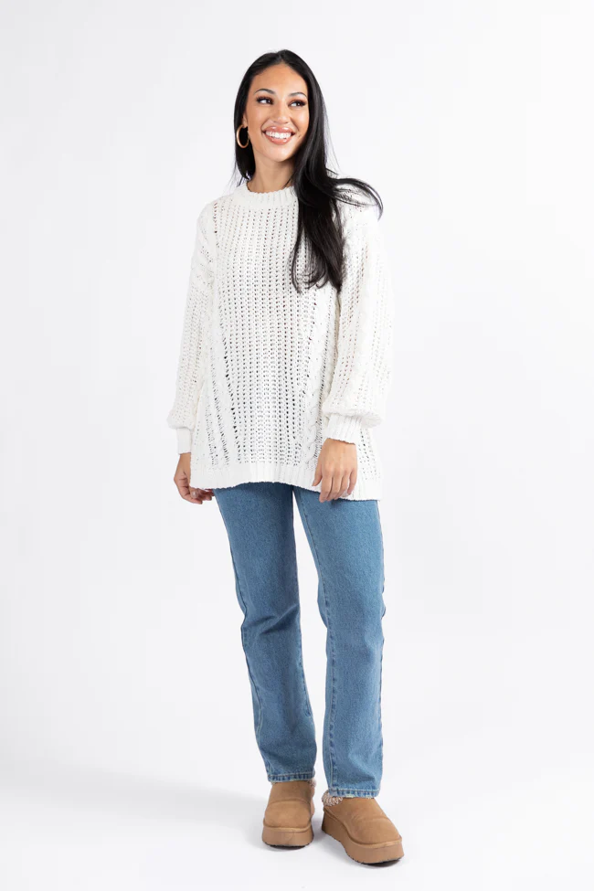 Wide Open Spaces Ivory Oversized Chenille Crew Neck Sweater FINAL SALE - Terpint