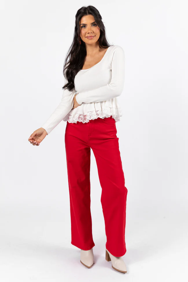 Choose Me Ivory Lace Trim Square Neck Sweater FINAL SALE - Terpint